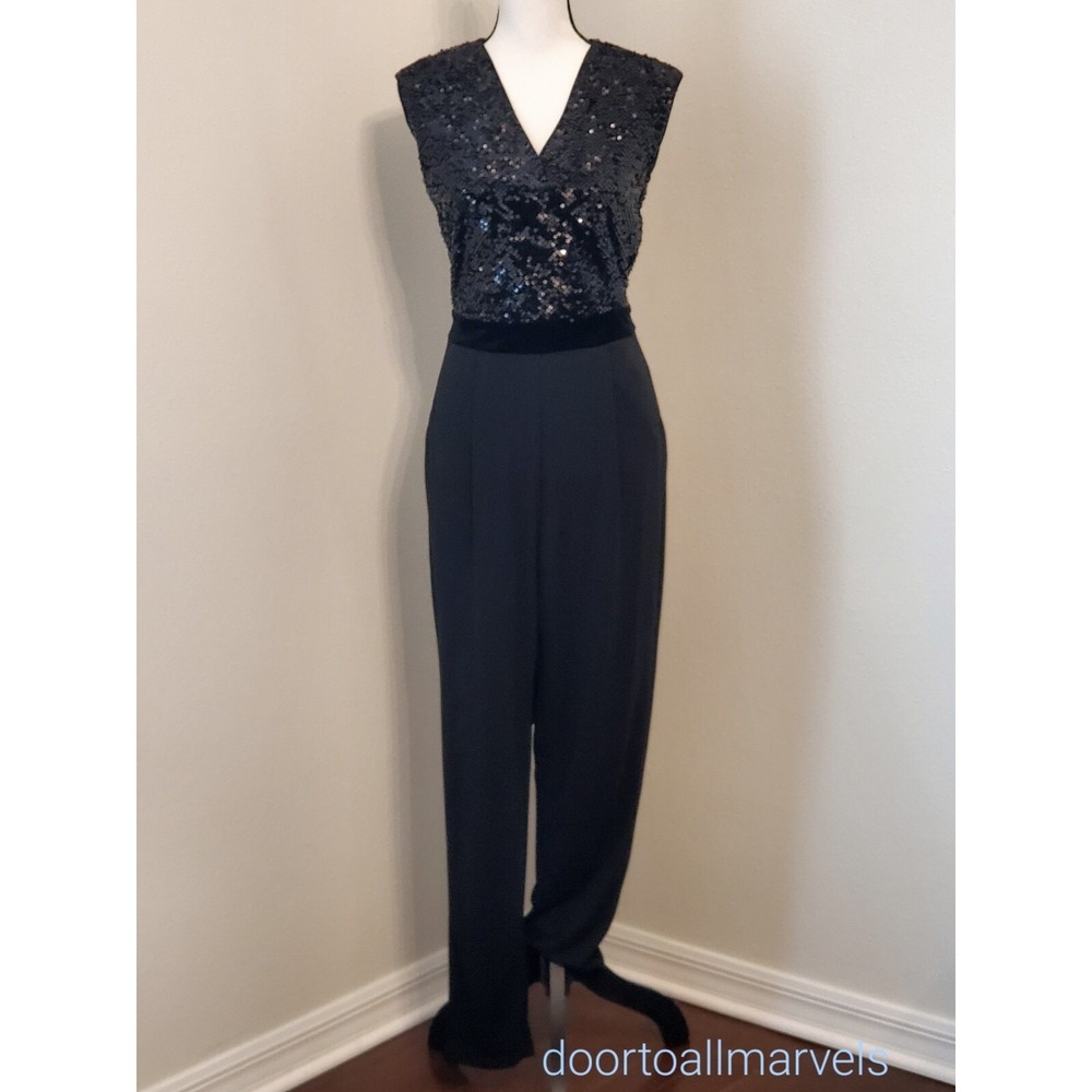 Esprit Evening Jumpsuit Sequin Top w/Velvet Sash sz Small Party Cocktail